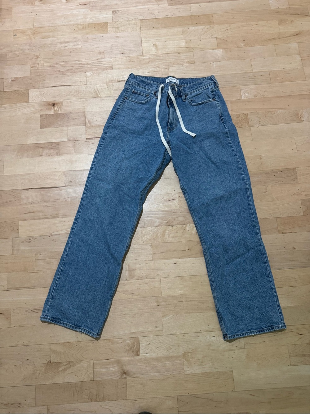 Abercrombie & Fitch Baggy Blue Denim Jeans with Drawstring